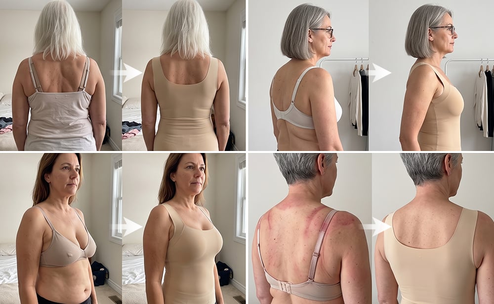 Before and after: smoother back wearing the Pam Tanks tank